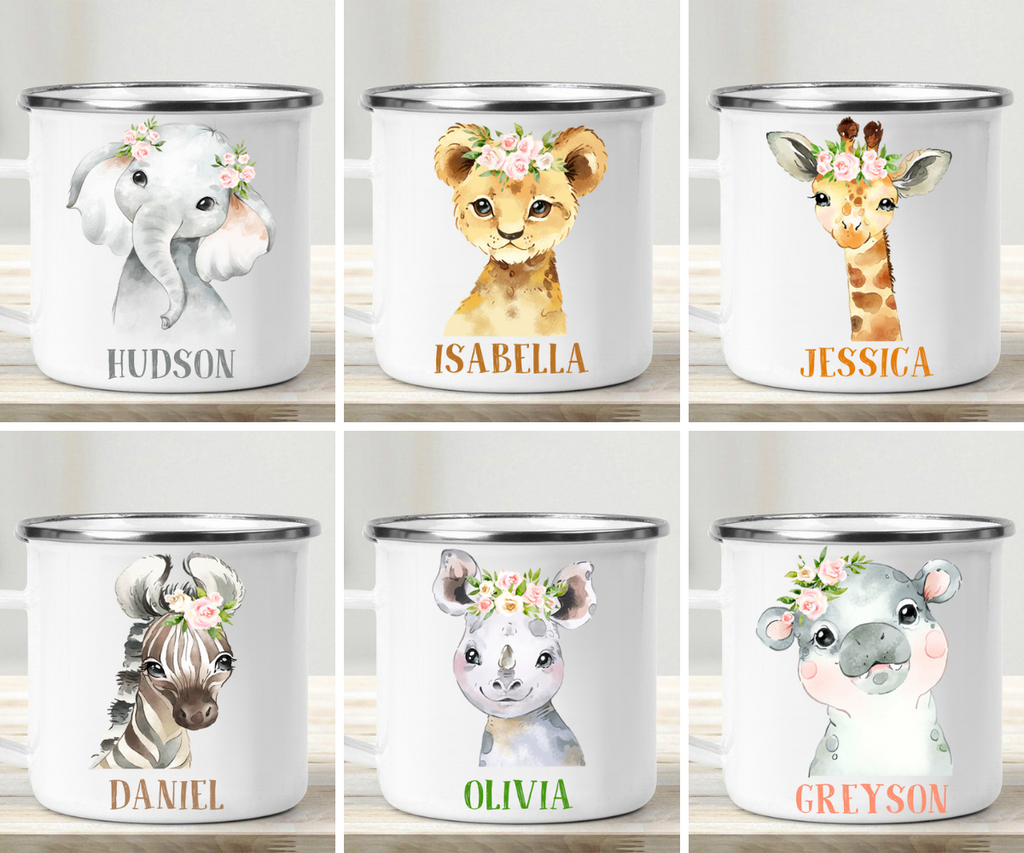 Custom Name Animal Enamel Campfire Mug - Made in USA