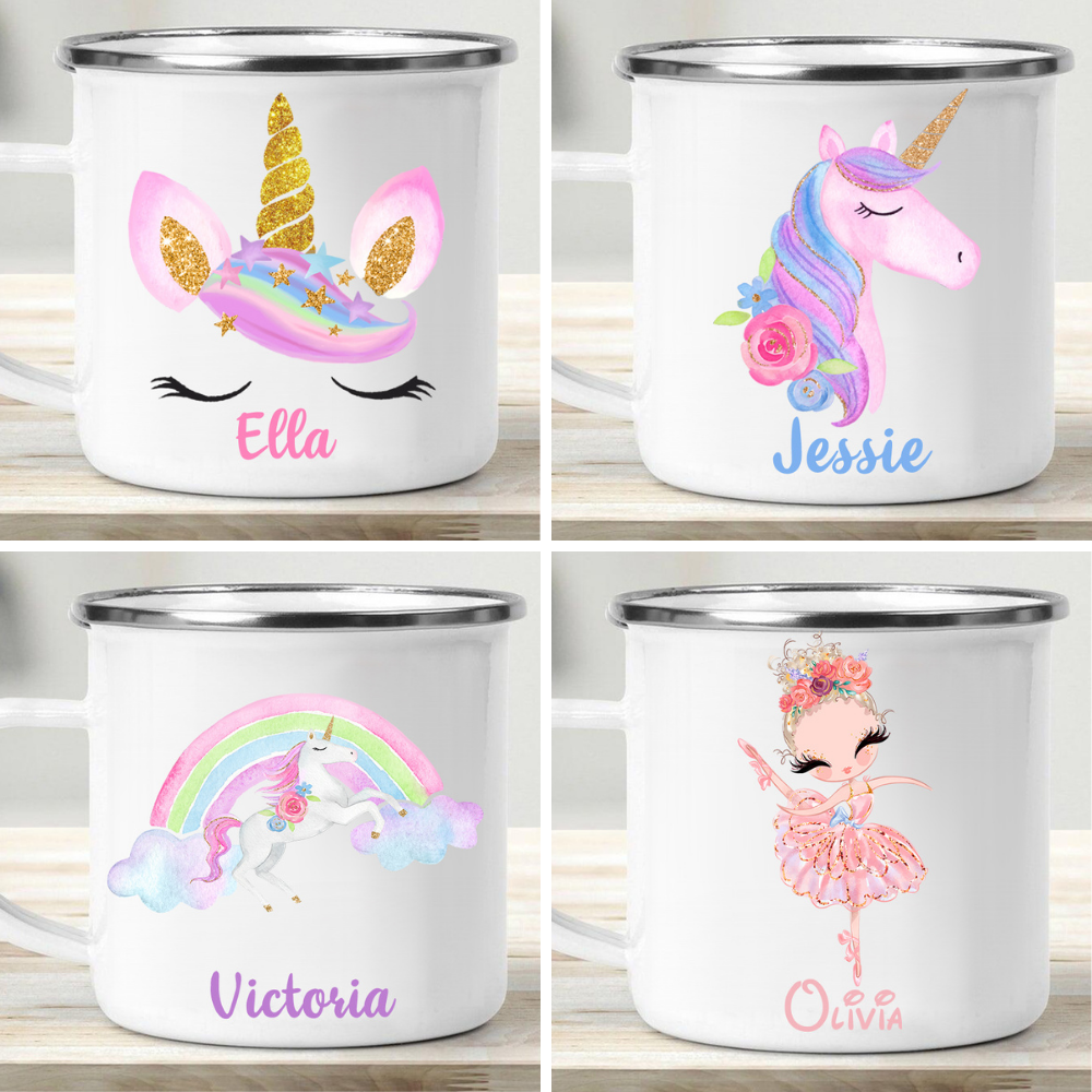 Custom Name Unicorn Enamel Campfire Mug - Made in USA