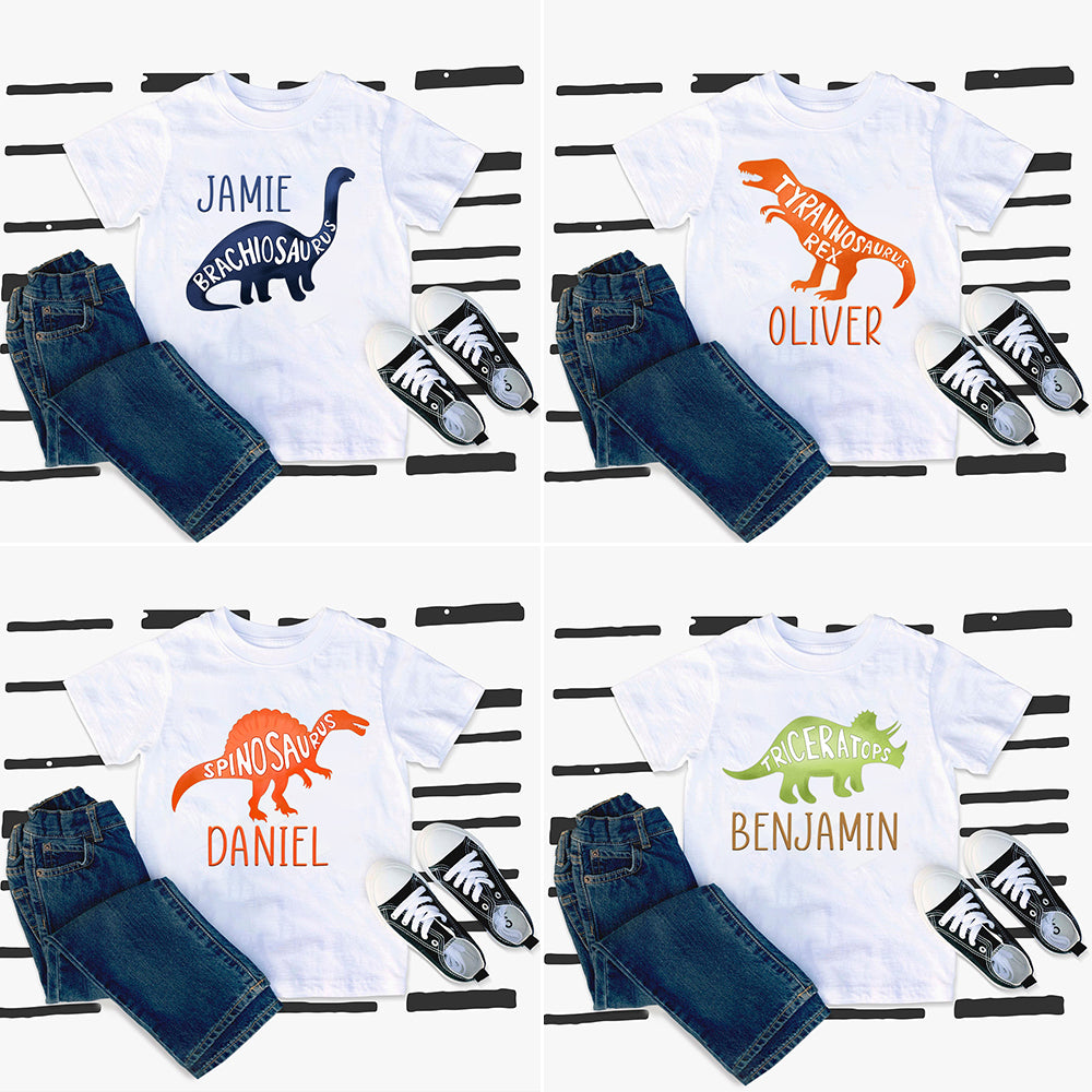 Custom Name Dinosaur Kids Tee - Ships in 3-5 Business Days