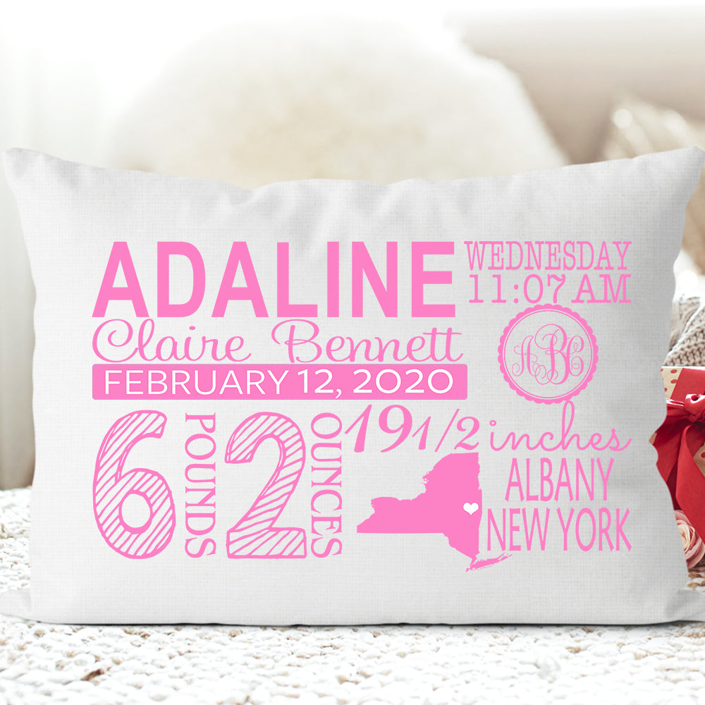 Personalized Birth Announcement Pillowcase for New Baby and Mom