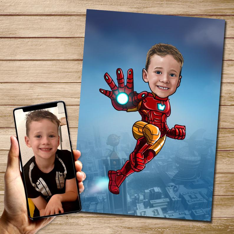 Personalized Hand-Drawing Kid's Portrait Canvas Wall Art II