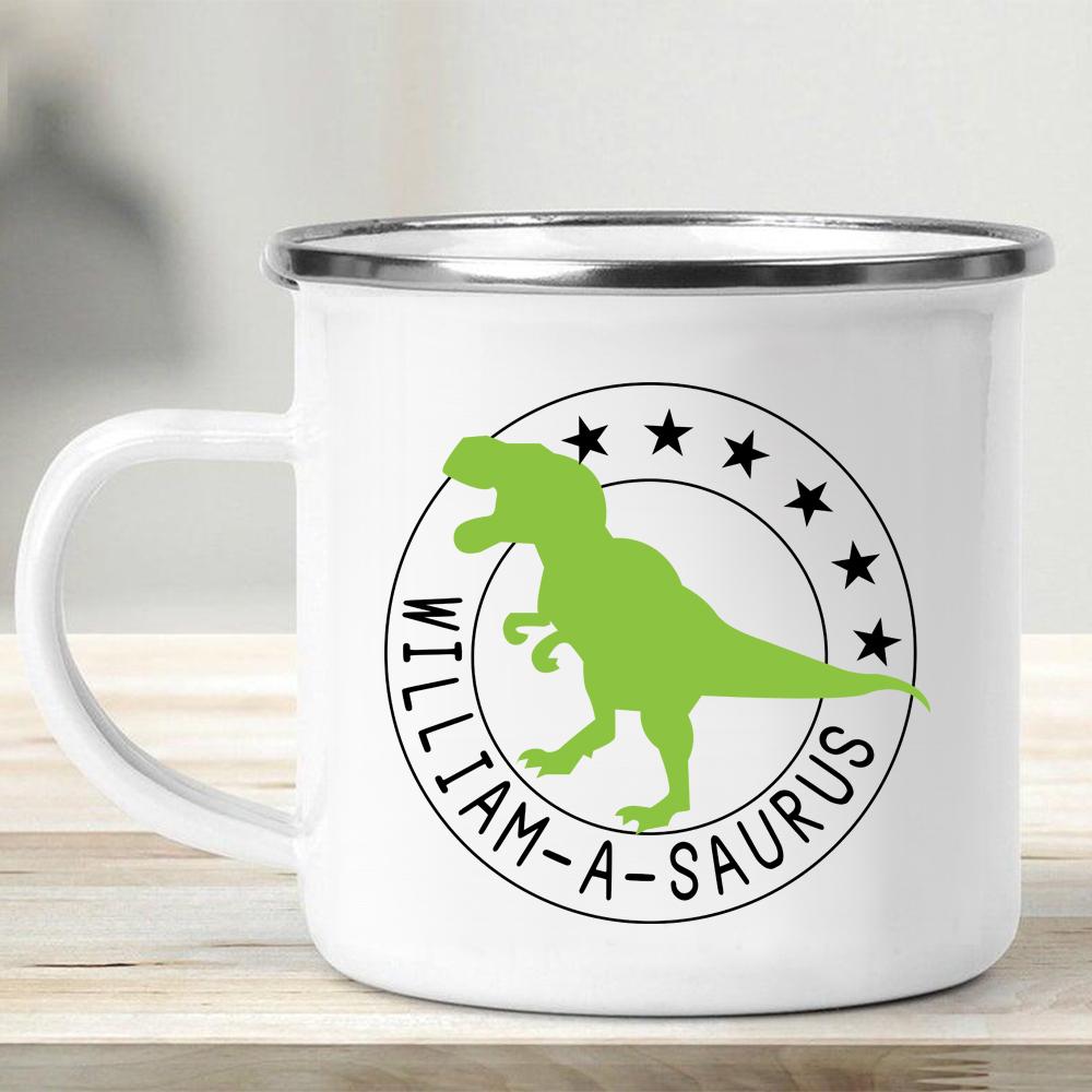 Personalized Name Dinosaur Kid's Enamel Campfire Mug-MADE IN USA