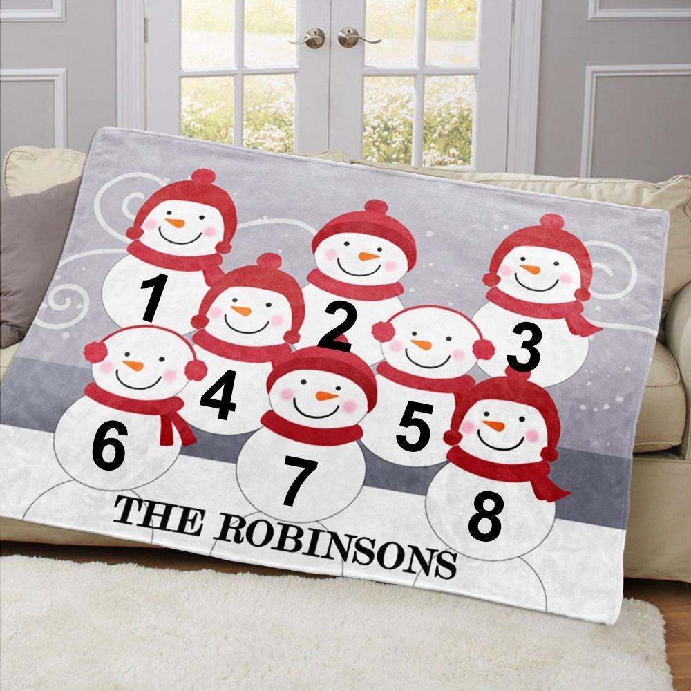 Personalized Snowman Family Blanket With Names