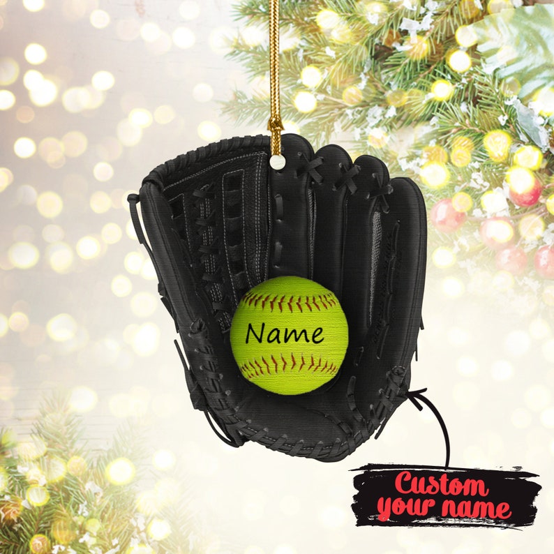 Personalized Softball Glove Ornament, Softball Glove Ornament, Softball Custom Name Ornament, Christmas Ornament For Softball Lovers  Bestseller