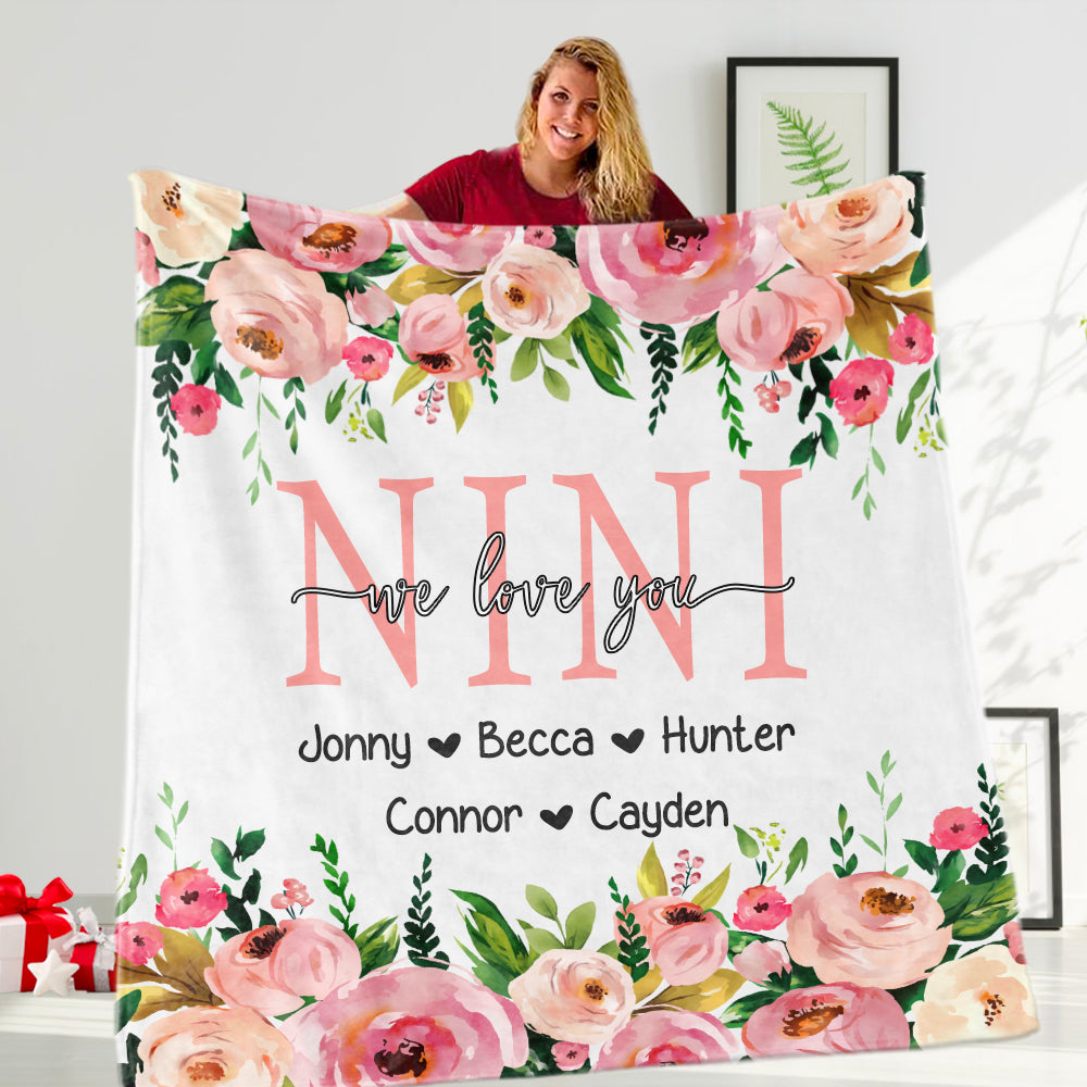 Custom Pink Floral Mother's Day Cozy Plush Fleece Blankets
