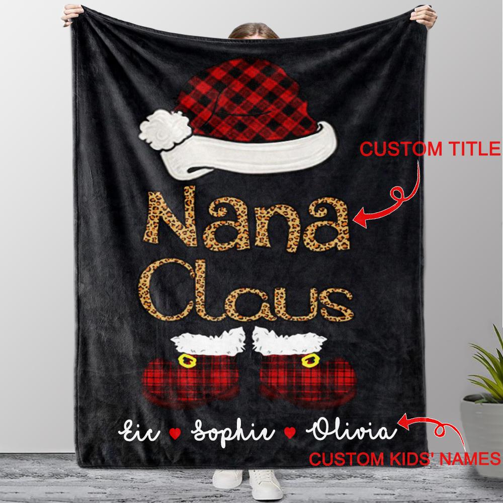 Custom Title Christmas Claus Blanket with Grandkids' Names II
