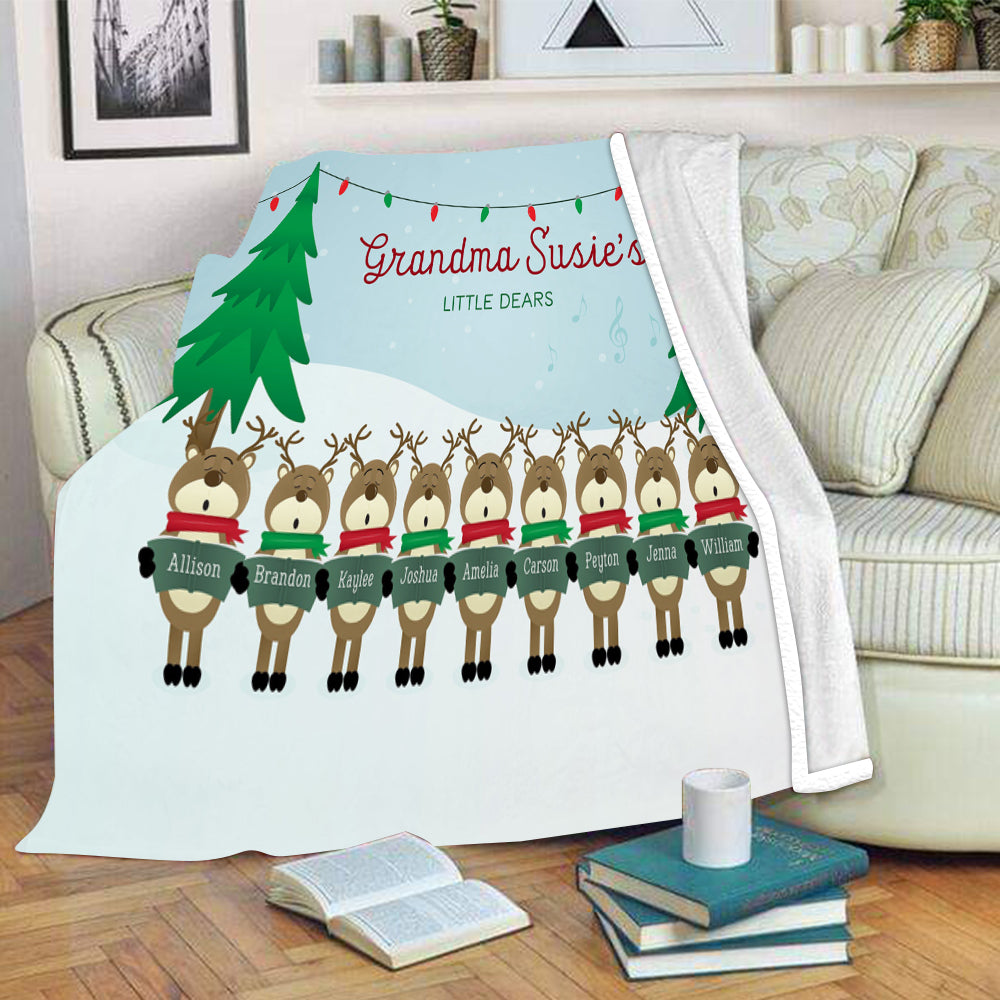 New Christmas Personalized Little Deers Family Blanket With Names