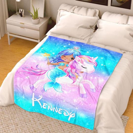 Custom Unicorn Sherpa Blanket with Name V, Personalized Baby Girl Blankets, Personalized Name Blankets