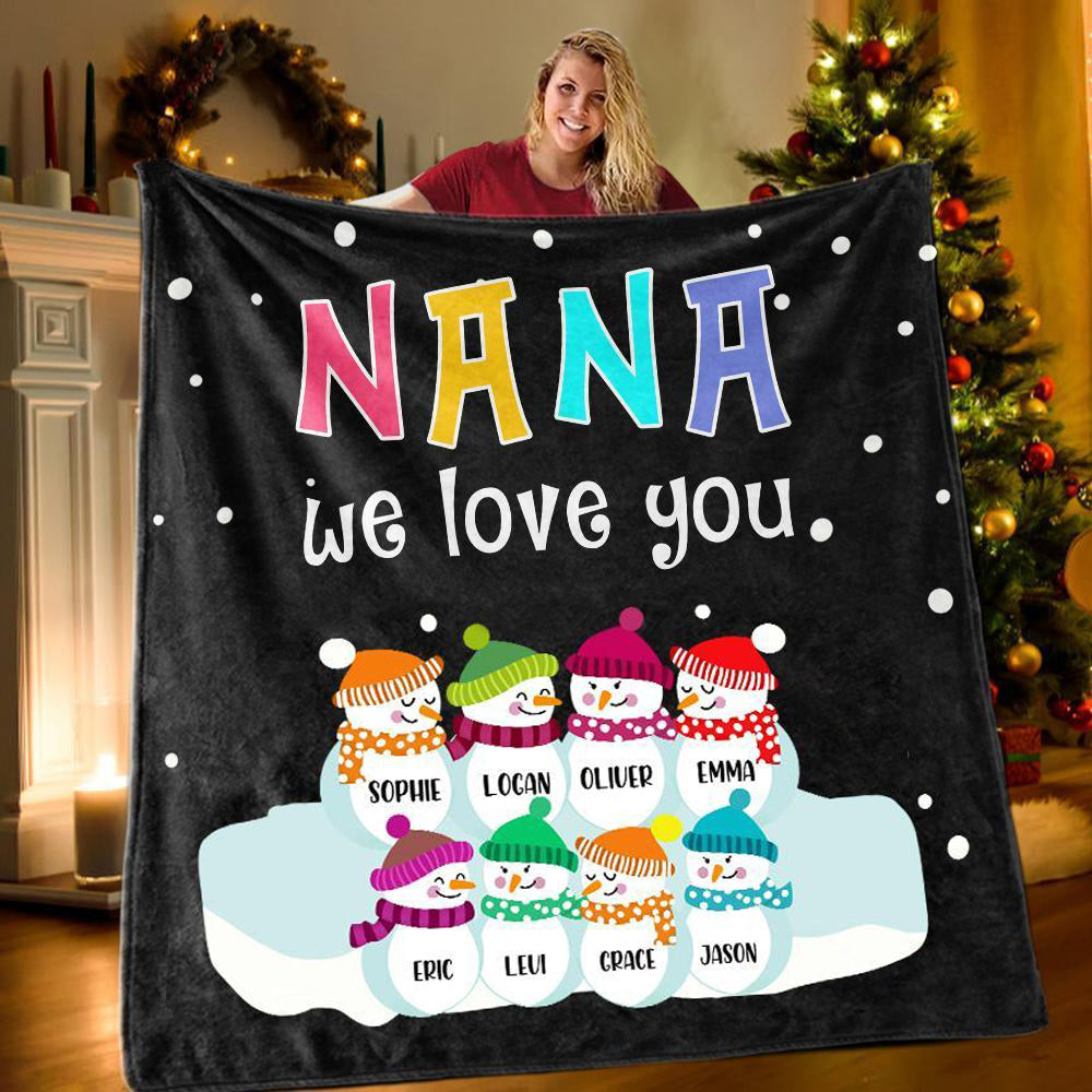 New Personalized Christmas Snowman Family Blanket With Names