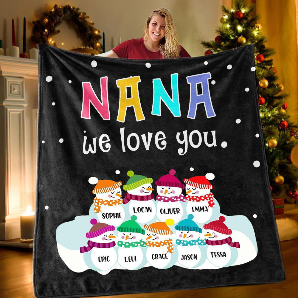 New Personalized Christmas Snowman Family Blanket With Names