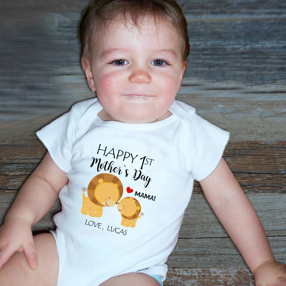 Custom Two Lions Mother's Day Baby Onesie