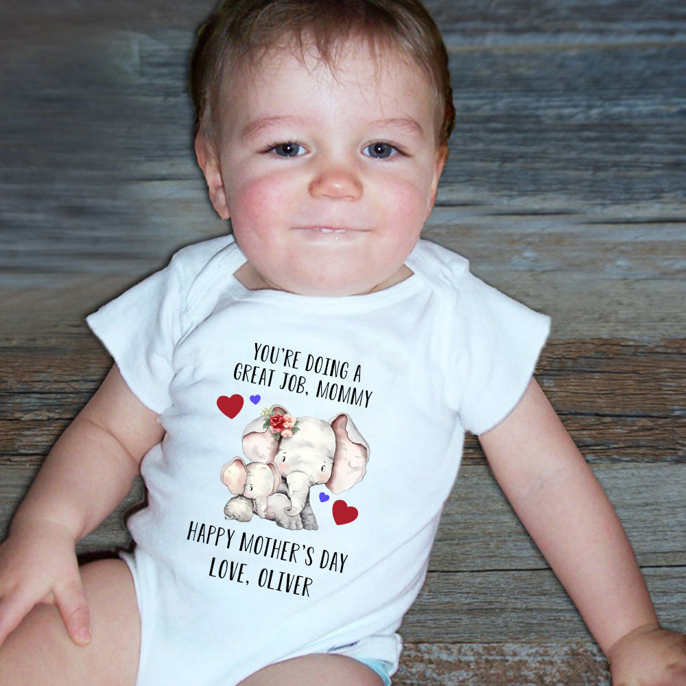 Custom Two Elephants Mother's Day Baby Onesie