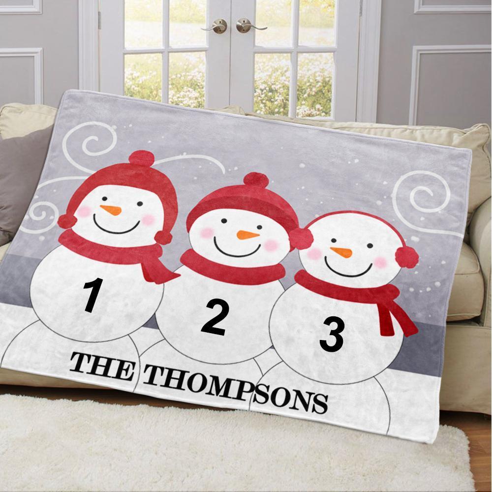 Personalized Snowman Family Blanket With Names