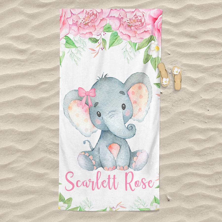 Personalized Kids Beach Towels -Elephant I21