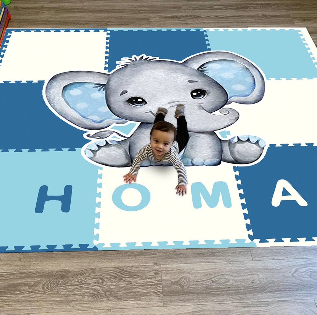 Personalize Safari Play Mat I01-Blue Elephant