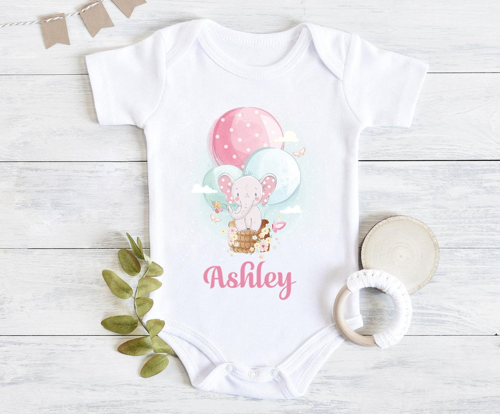 Personalized Baby Onesie I01-Elephant With Balloon