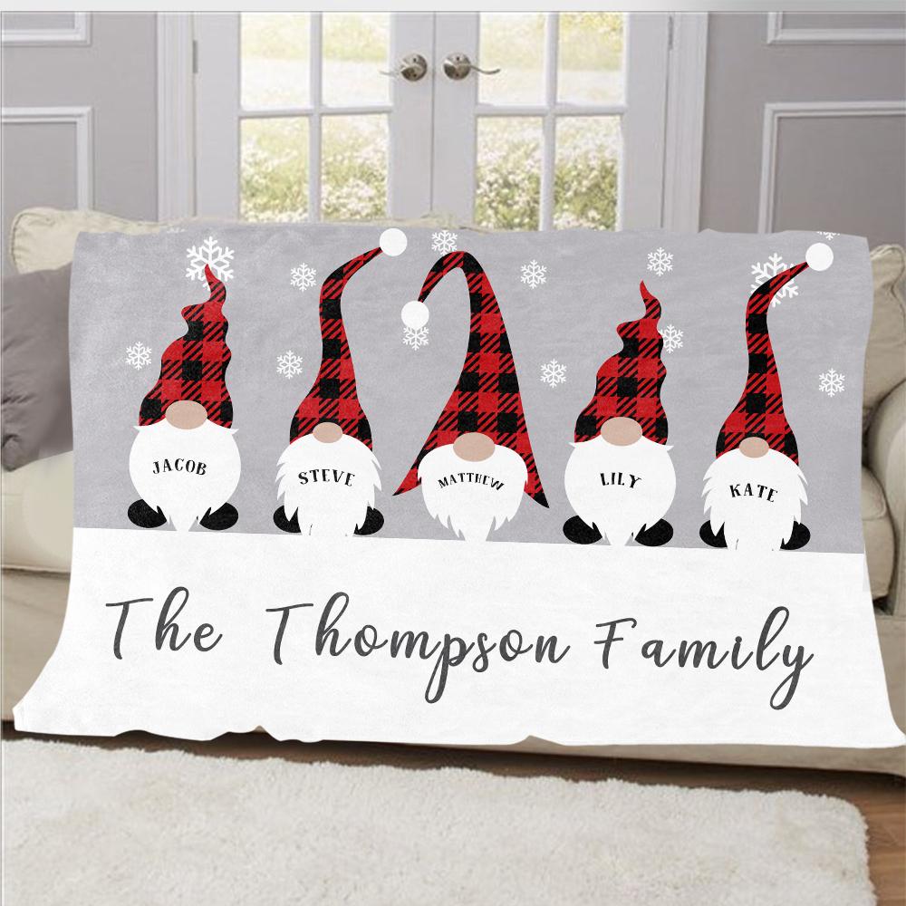 Personalized Christmas Gnomes Family Member's Name Fleece Blanket II