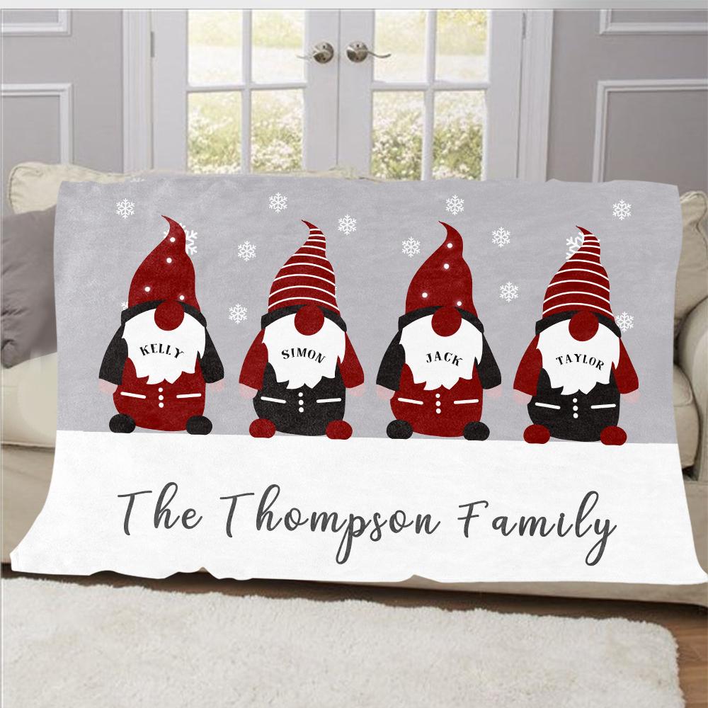 Personalized Christmas Gnomes Family Member's Name Fleece Blanket I