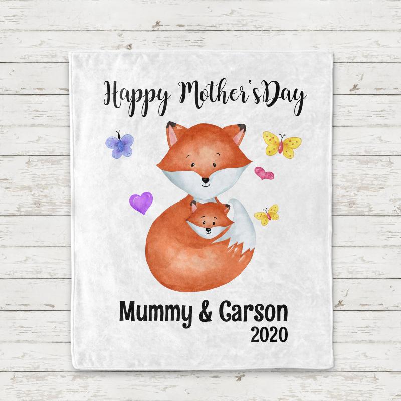 Custom Fox Mother's Day Cozy Plush Fleece Blankets