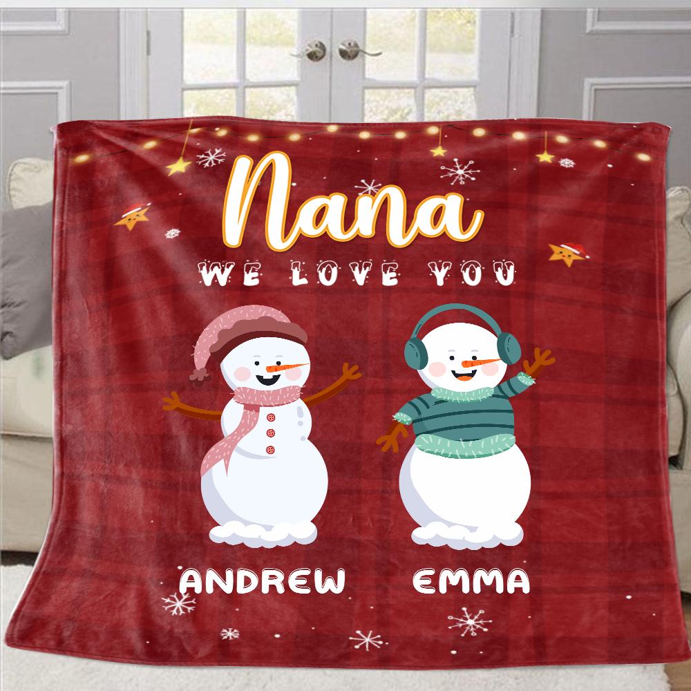 Personalized Snowmen Christmas Blanket with Children's Names