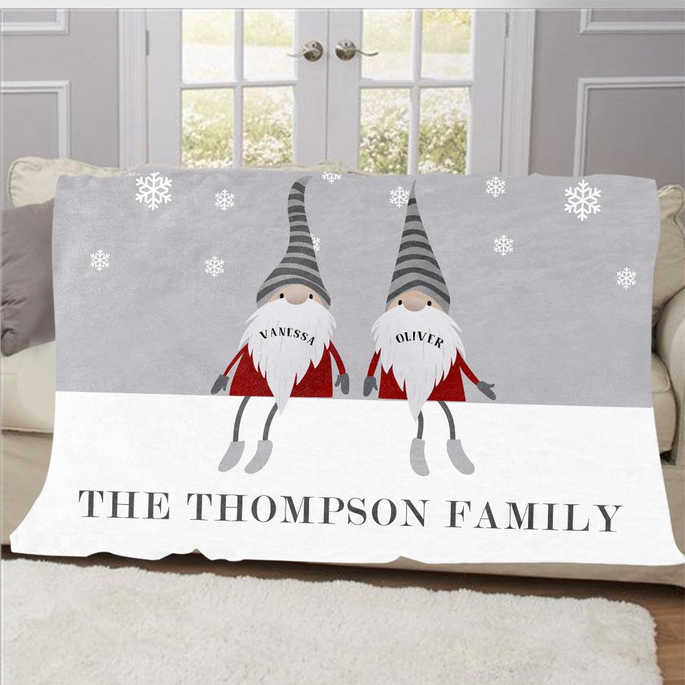 Personalized Christmas Gnomes Family Member's Name Fleece Blanket III