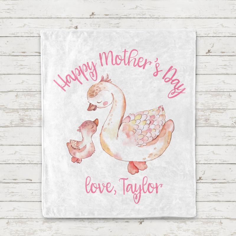 Custom Goose Mama and Baby Mother's Day Cozy Plush Fleece Blankets