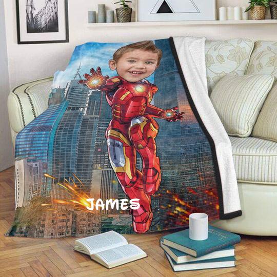 Personalized Hand-Drawing Kid's Photo Portrait Fleece Blanket