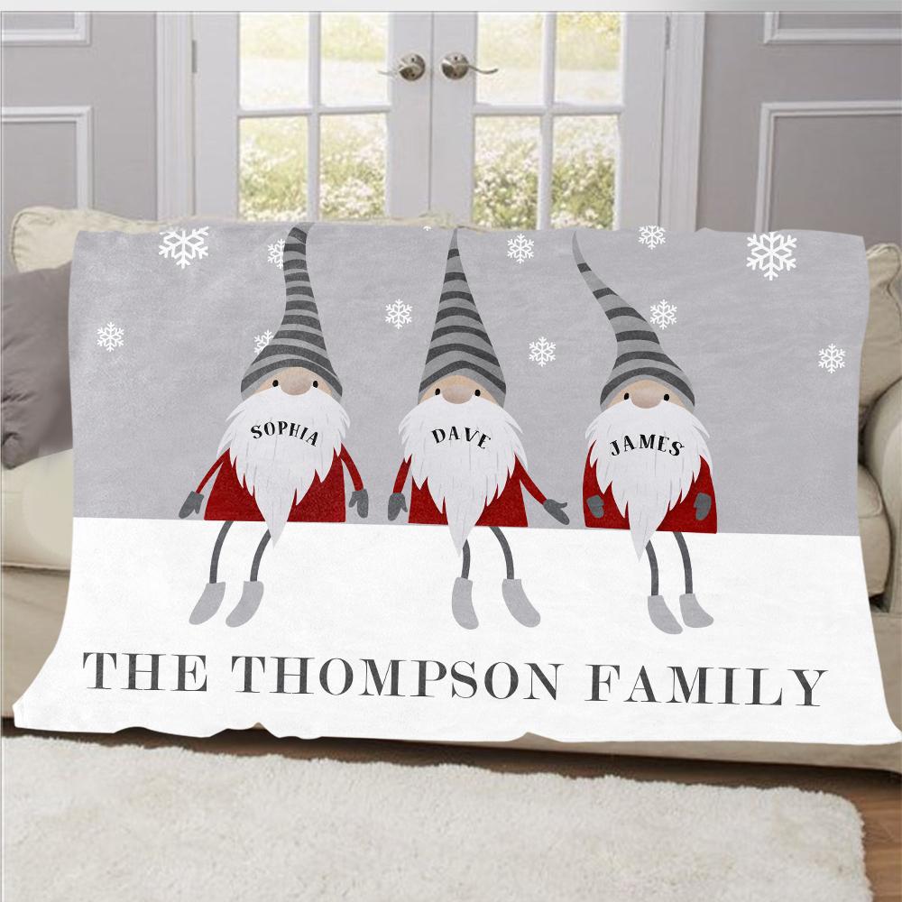 Personalized Christmas Gnomes Family Member's Name Fleece Blanket III