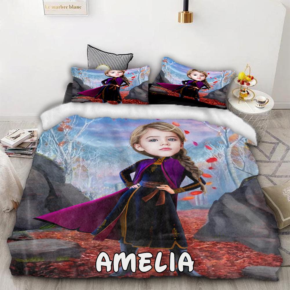 Personalized Hand-Drawing Kid's Photo Portrait Cozy Microfiber Bedding Set XVII