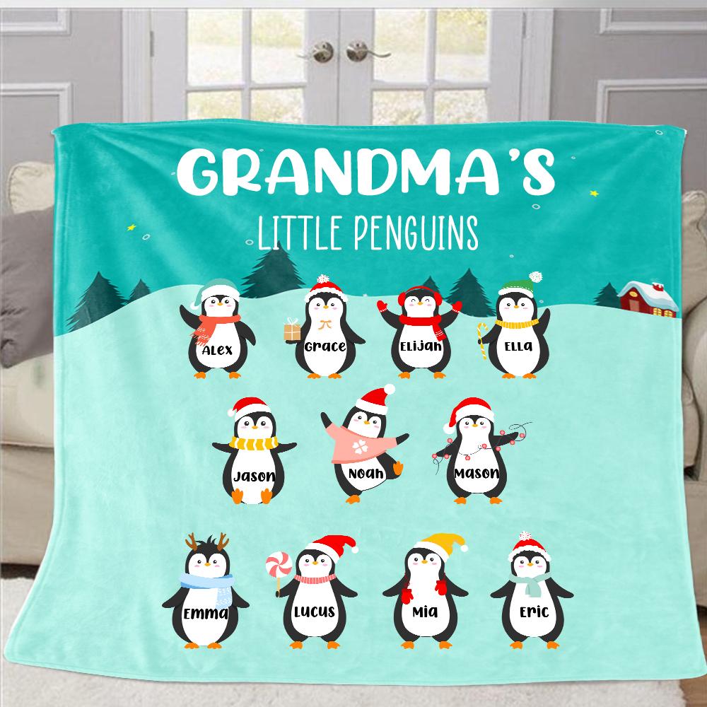 Personalized Penguins Christmas Blanket with Children's Names