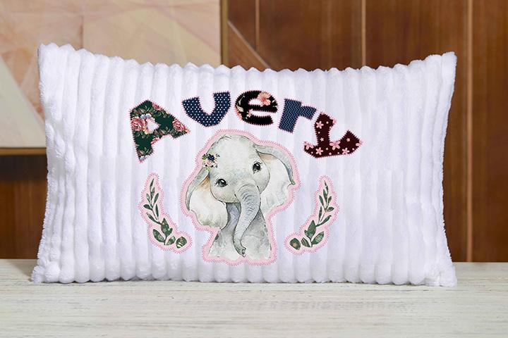 Custom Chenille Floral Pillow I10 - Elephant