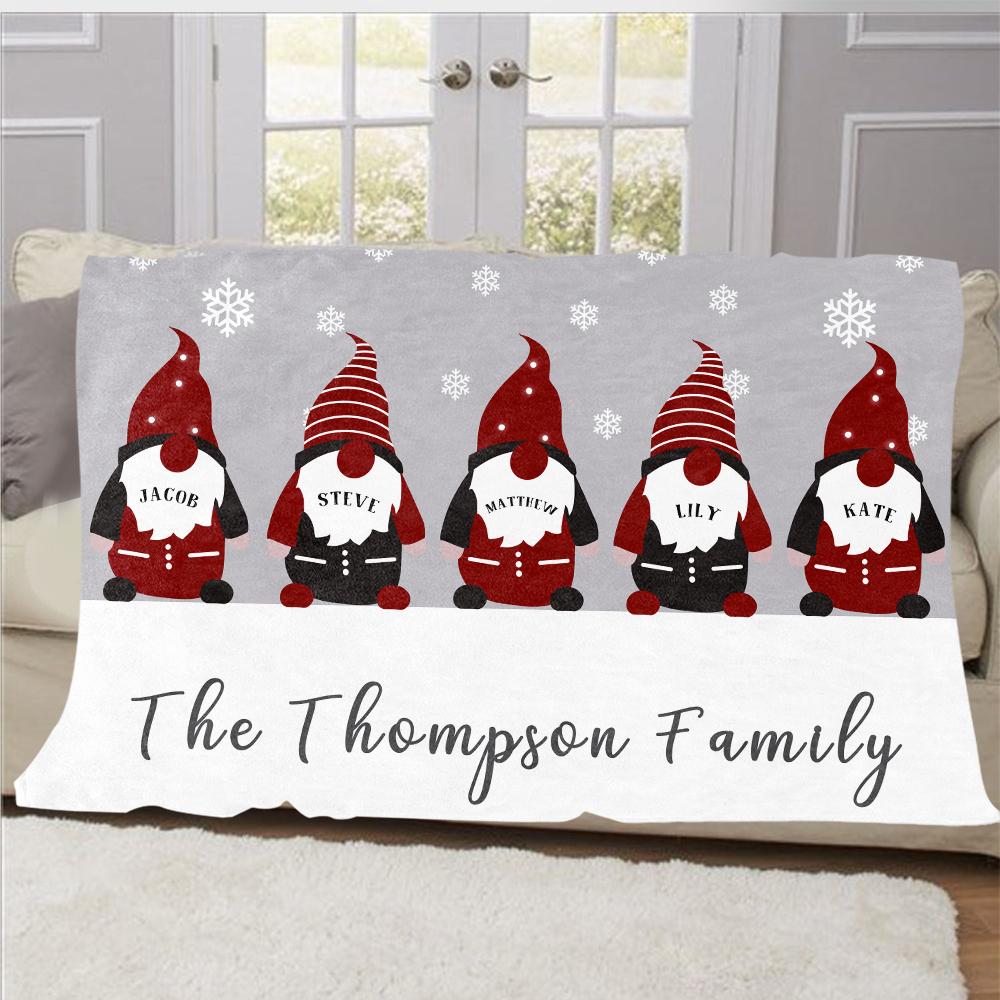 Personalized Christmas Gnomes Family Member's Name Fleece Blanket I