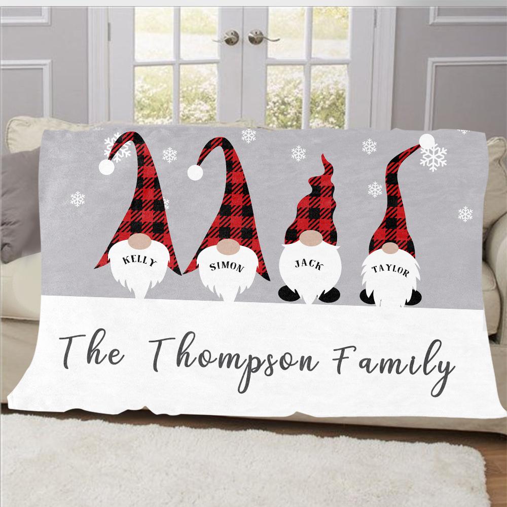 Personalized Christmas Gnomes Family Member's Name Fleece Blanket II