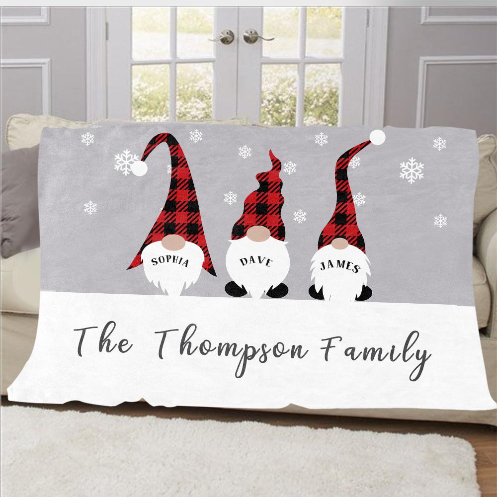 Personalized Christmas Gnomes Family Member's Name Fleece Blanket II