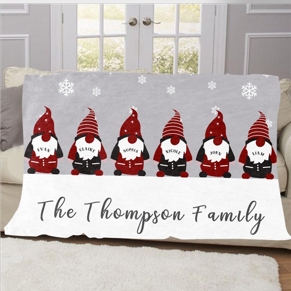 Personalized Christmas Gnomes Family Member's Name Fleece Blanket I