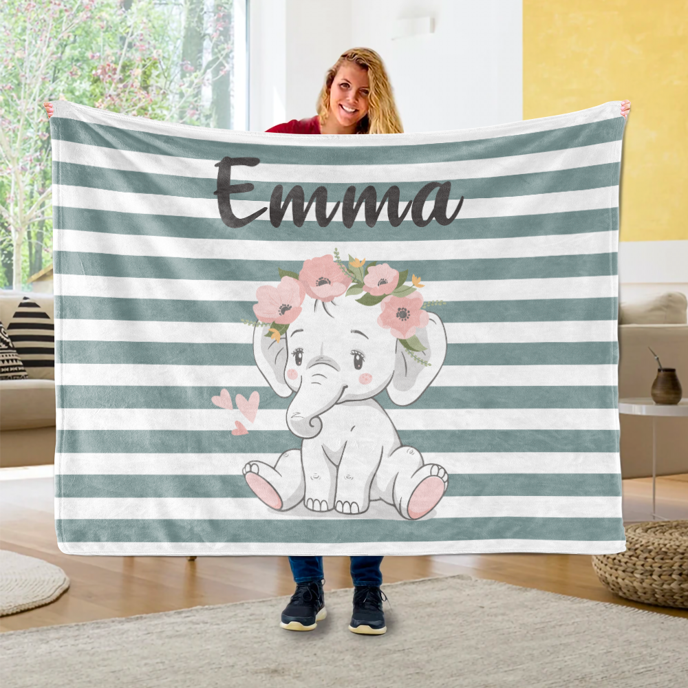 Personalized Baby Elephant Fleece Blanket I01