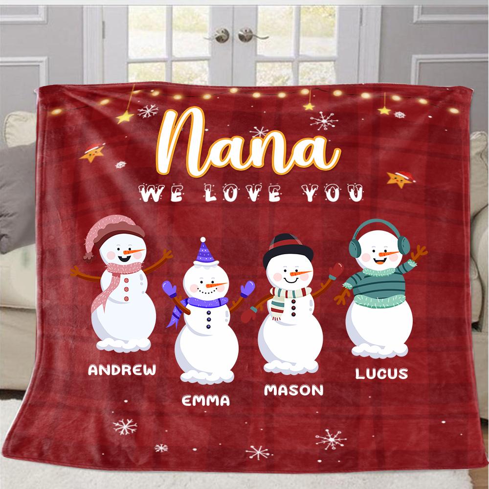 Personalized Snowmen Christmas Blanket with Children's Names