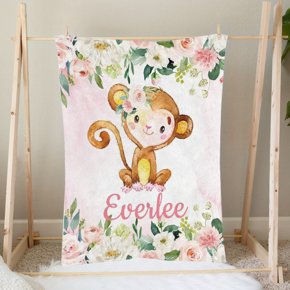 Custom Animal Flower Girl  and Boy Name Blanket