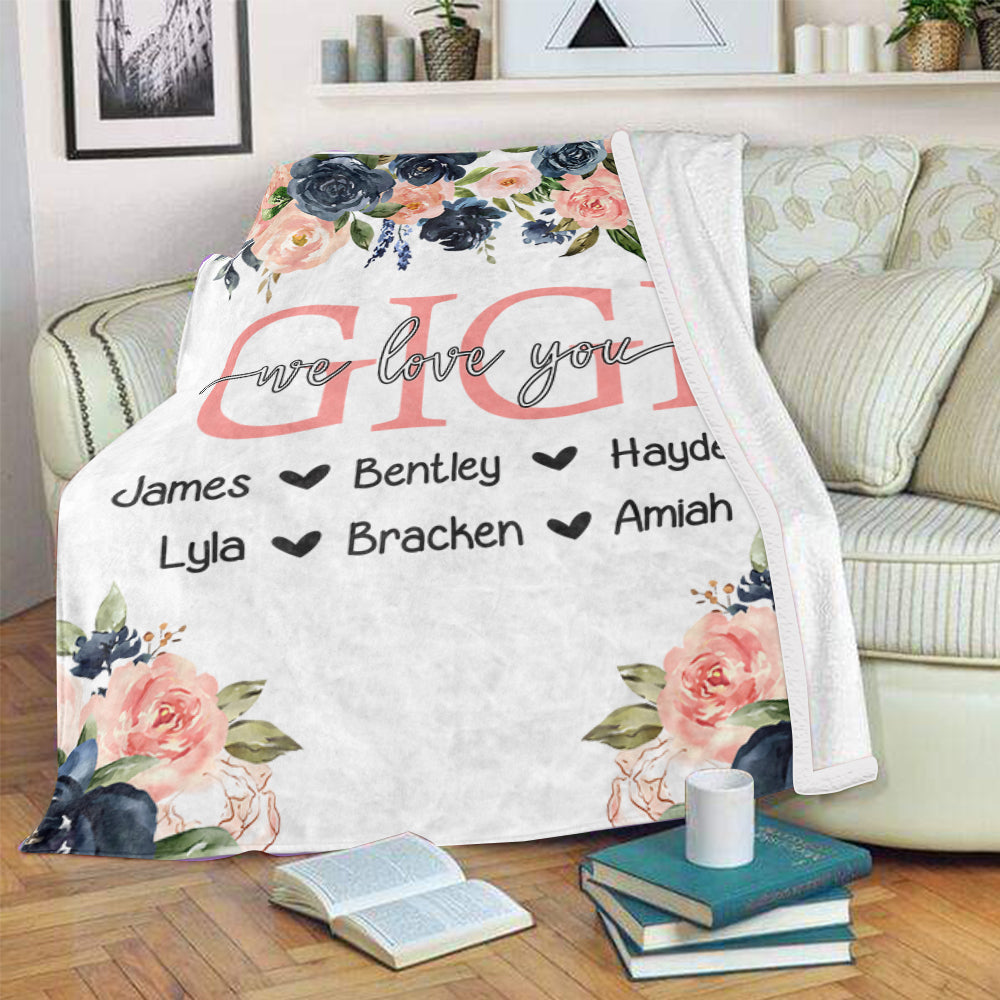 Custom Watercolor Floral Cozy Plush Fleece Blankets with Your Nick & Kids' Names