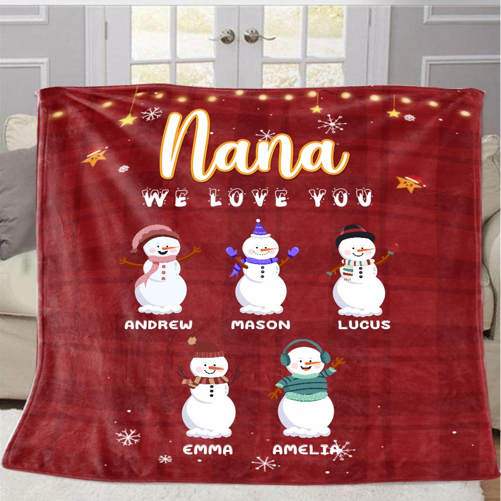 Personalized Snowmen Christmas Blanket with Children's Names