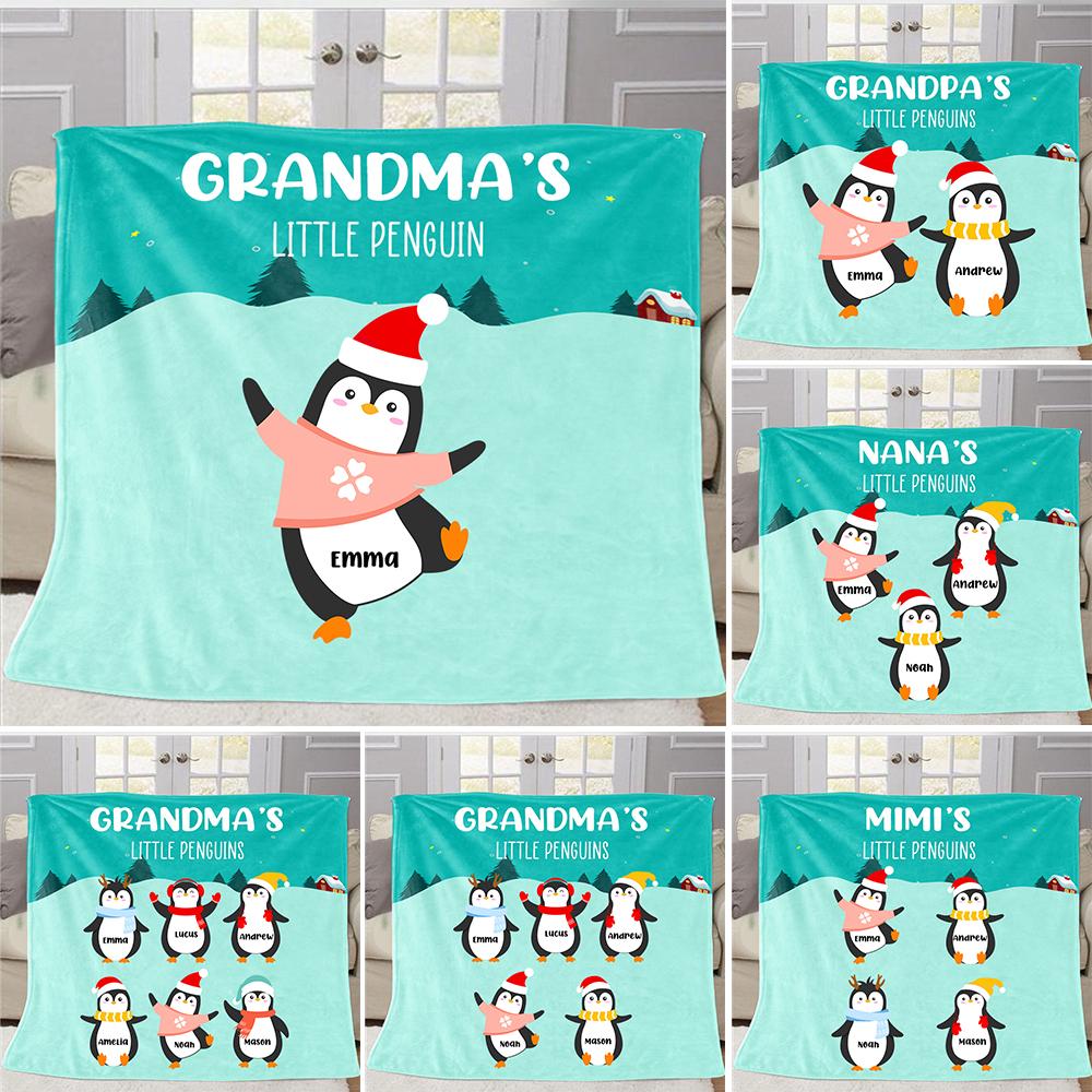 Personalized Penguins Christmas Blanket with Children's Names