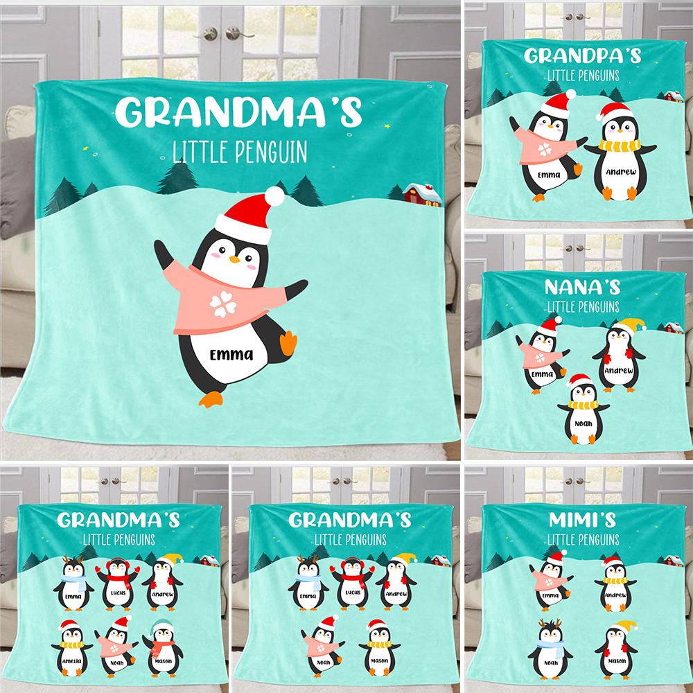 Personalized Penguins Christmas Blanket with Children's Names