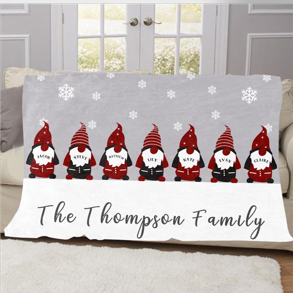 Personalized Christmas Gnomes Family Member's Name Fleece Blanket I