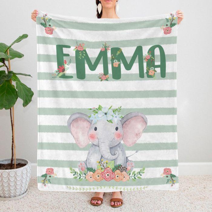 Personalized Elephant Blanket With Name III04