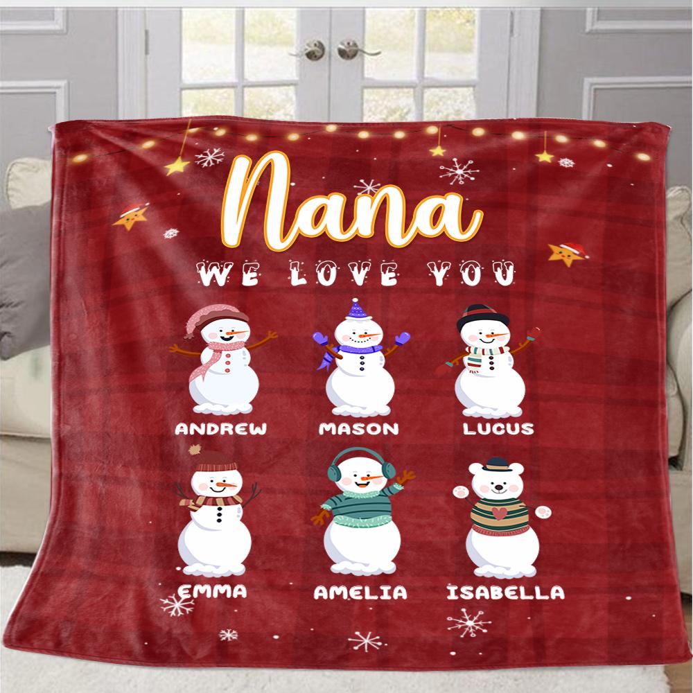 Personalized Snowmen Christmas Blanket with Children's Names