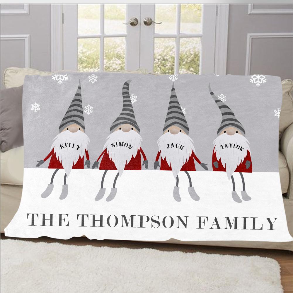 Personalized Christmas Gnomes Family Member's Name Fleece Blanket III