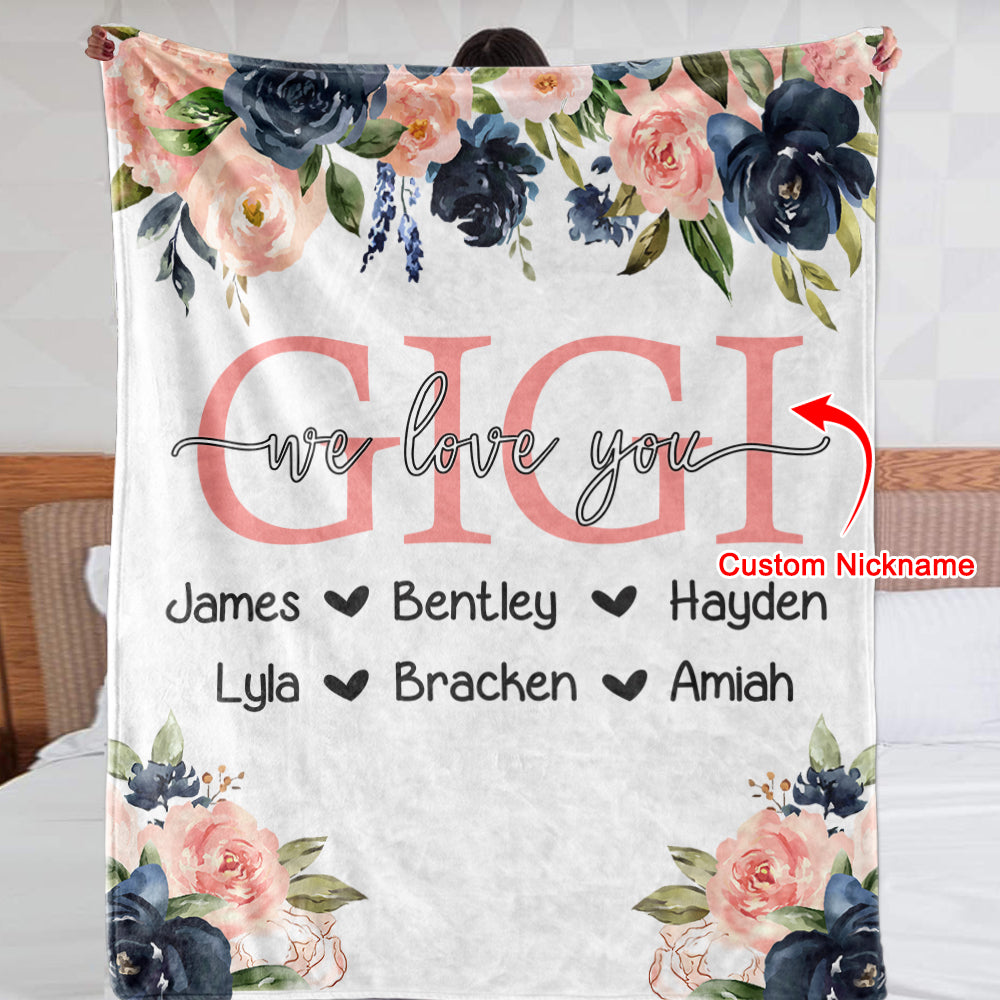 Custom Watercolor Floral Cozy Plush Fleece Blankets with Your Nick & Kids' Names