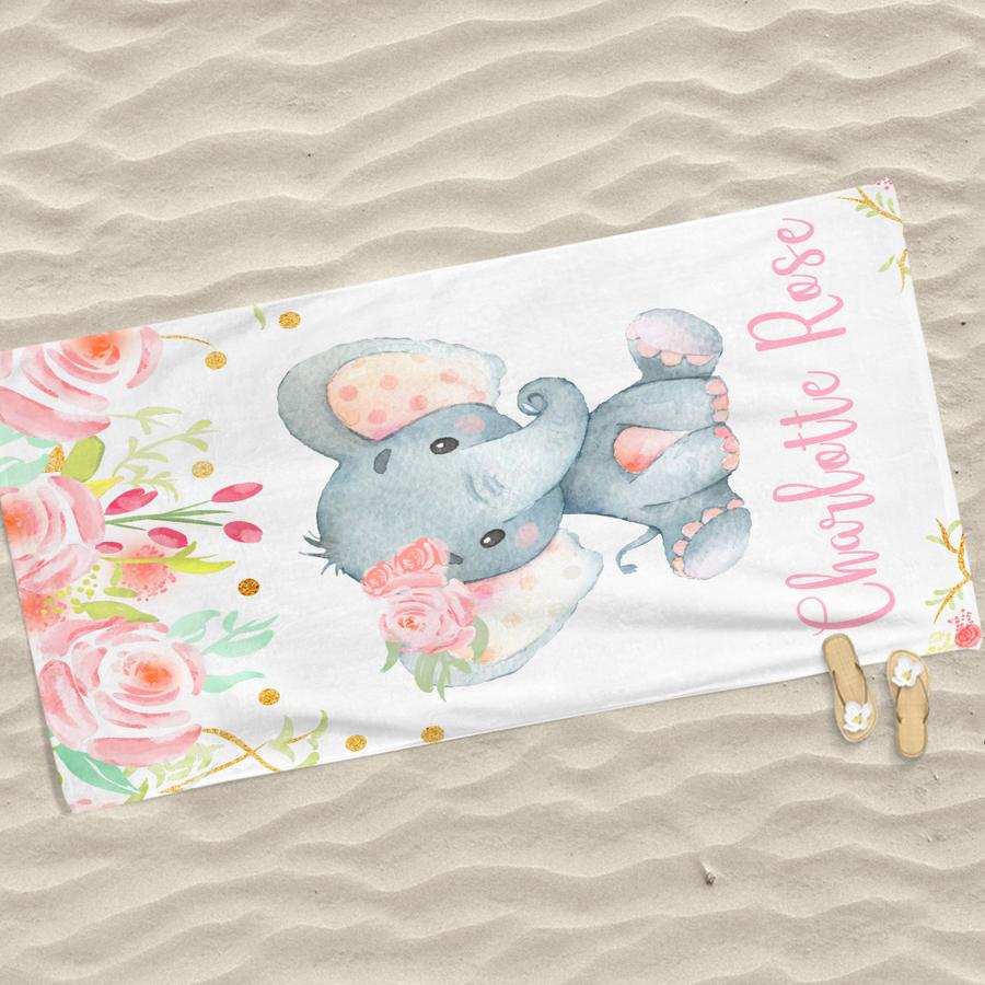Personalized Kids Beach Towels -Elephant I25