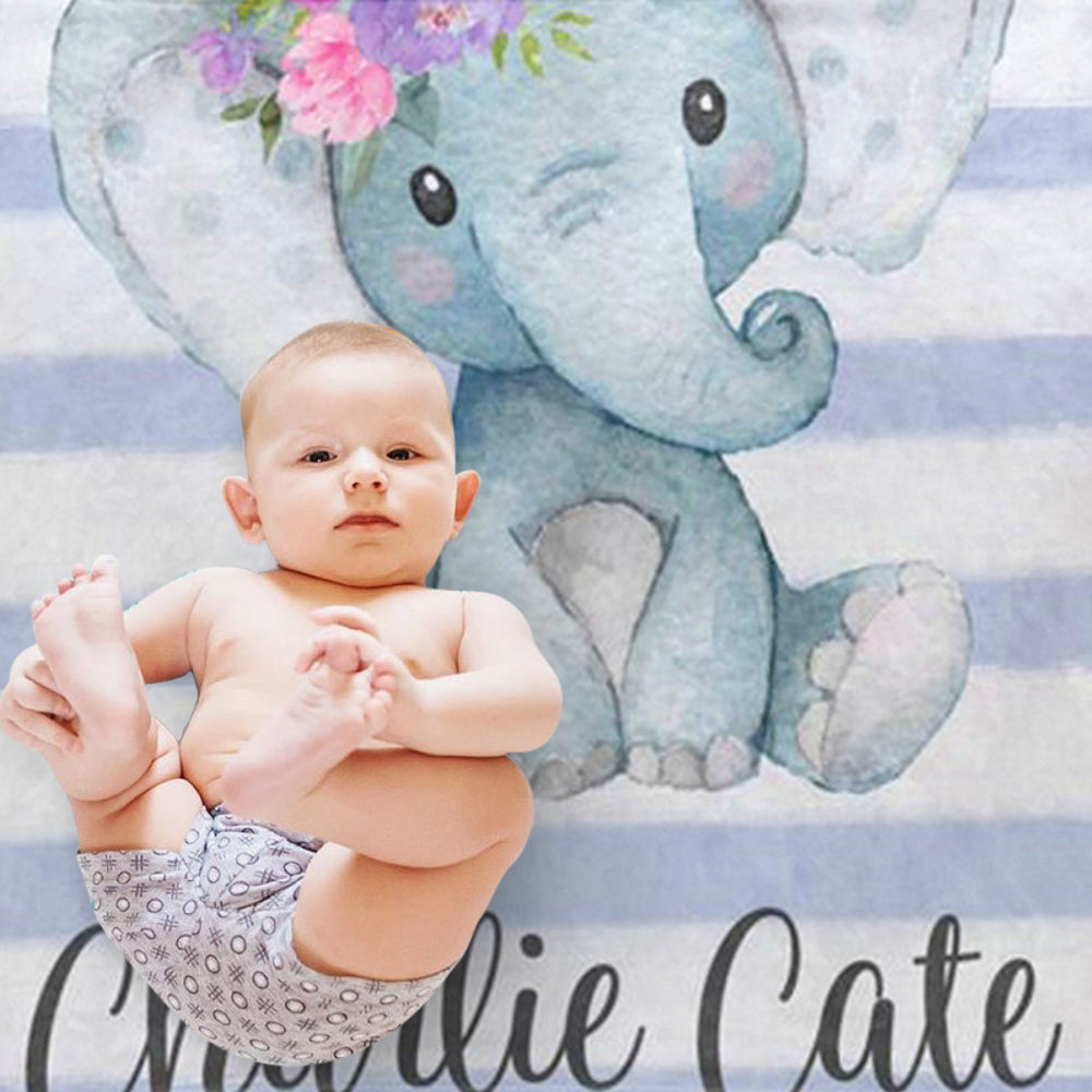 Custom Name Elephant Baby Boy and Girl Blanket