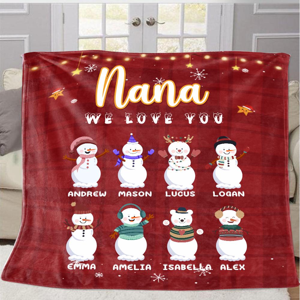 Personalized Snowmen Christmas Blanket with Children's Names